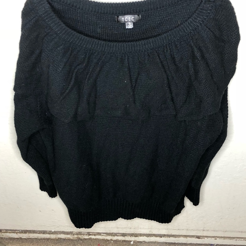 Off the shoulder ruffled sweater